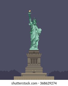 Estatua de la Libertad de 8 bits. ilustración vectorial