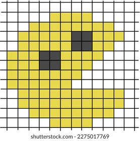 8-bit style pacman emoji illustration on a white checkered background