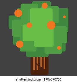An 8-bit style vector illustration of trees with different shades of green leaves.