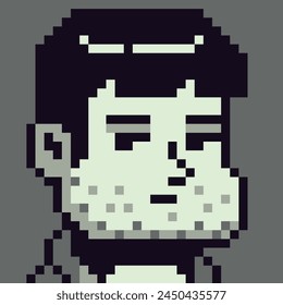 8-bit unshaven man, avatar pixel art male character, cartoon vector icon, game user or web profile person, people, social net portrait, young guy face, minimalistic fashion, vector