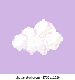 8-bit vector illustration of white-pink cloud. Pixel art. illustration isolated on violet background.  80s game style