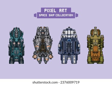 8-Bit Vector Retro Pixel Art Characters and Animation Sprite Sheets for Arcade Games Spaceship Spacecraft