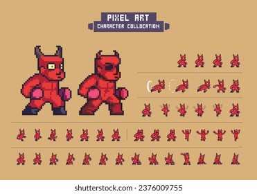 8-Bit Vector Retro Pixel Art Red Goblin Character and Animation Sprite Sheets for Arcade Games