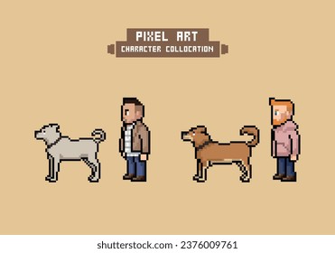 8-Bit Vector Retro Pixel Art Characters and Dog Arcade Games