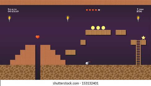 Ubicación de videojuegos de 8 bits, mundo de juegos en cascada, mazmorra de juegos de ordenador, inframundo