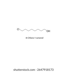 Estrutura esquelética de 8-cloro-1-octanol Ilustração esquemática de composto alcoólico halogenado. Diagrama simples, fórmula química.