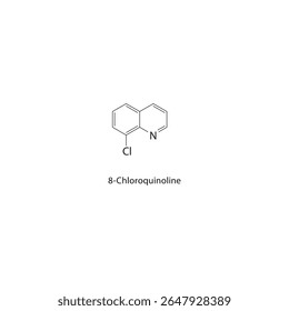 8-Cloroquinolina estrutura esquelética. Ilustração esquemática do composto de quinolina halogenado. Diagrama simples, fórmula química.