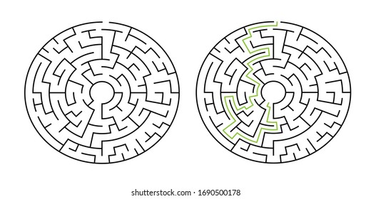 8-corridor wide circular maze with solution