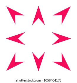 8/eight different crimson arrows in all directions. Vector illustration, EPS10.