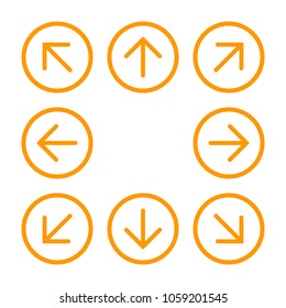 8/eight orange arrows in circle with different directions. Vector illustration, EPS10.