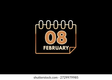 8February calendar icon text page monthly web design on gold, black and brown background vector, icon, or illustration with the month of February 8