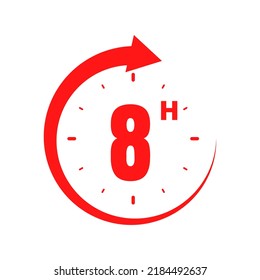 8hours, icon symbol red, time, o'clock
