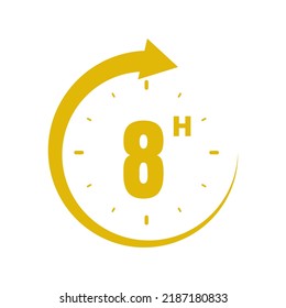 8hours, icon symbol yellow, time, o'clock 