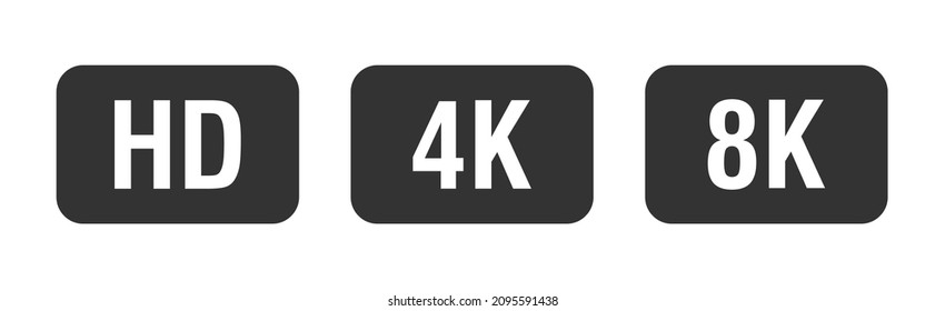 8K 4K HD video format vector icon isolated on white background. Web tv screen concept. High resolution.