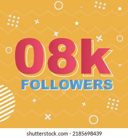 8k Followers Card Celebration Vector. 8000 Followers Congratulation Post Social Media Template. Modern colourful design.