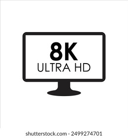 8K full ultra HD vector icon, UHD HDTV screen icon for apps and web