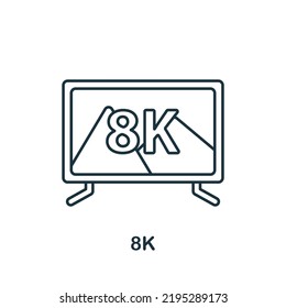 8K icon. Line simple icon for templates, web design and infographics