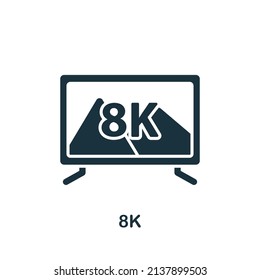 Icono 8K. Icono monocromo simple para plantillas, diseño web e infografías