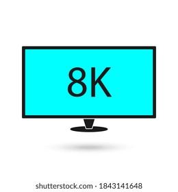 8K inscription on the blue TV screen. HD quality vector design