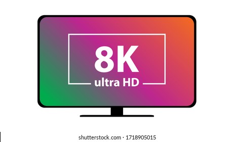 The 8K inscription  on the TV screen. HD quality vector design