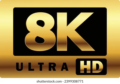 8K Resolution Ultra HD sign | 8K in Golden Ultra HD label vector | High Resolution 
