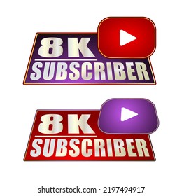 8K subscriber banner template Vector illustration and nice red, violet, gold, black color.