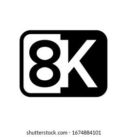 Resolución de vídeo UHD de 8.000 rpm, logotipo de medios icono plano vecto
