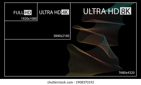 8K Ultra HD, 4K UHD, Quad HD, Full HD vector resolution presentation。 Set from 1080p to 8k.  8K UHD is the highest resolution defined in the Rec. 2020 standard. 
