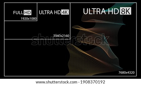 8K Ultra HD, 4K UHD, Quad HD, Full HD vector resolution presentation。 Set from 1080p to 8k.  8K UHD is the highest resolution defined in the Rec. 2020 standard. 