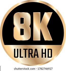 Icono Ultra Hd de 8k. Vector 8 K símbolo de TV UHD estándar de resolución de pantalla de monitor de alta definición