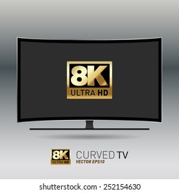 8K Ultra HD Modern Curved Screen Smart TV with Icon. Eps10 vector illustration.