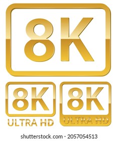 8K Ultra High Definition Video Metall UHD Icons Set