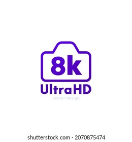 8k video camera icon on white