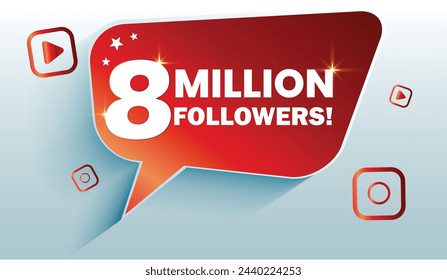 8m followers, Eight million followers social media post background template.