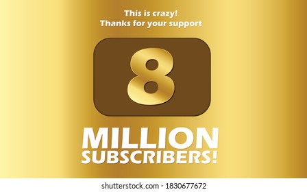 Diseño de fondo de la celebración de los suscriptores 8M. Botón de reproducción para 8 millones de suscriptores