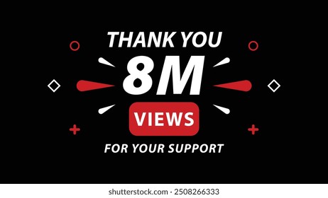 8M views celebration background design. 2 Million views Black Background.