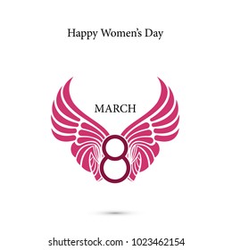 8-number sign & angel wings.Elegant alphabet letters and wings.Creative 8 March logo vector design with international women's day icon.Women's day symbol. Design for international women's day concept.