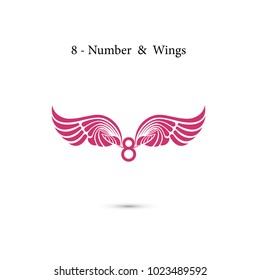 8-number sign & angel wings.Elegant alphabet letters and wings.Creative 8 March logo vector design with international women's day icon.Women's day symbol. Design for international women's day concept.