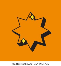 8-pointed star Retro Text box Icon. Rounded Element or Assets with Orange Vintage Color. Label Icon. High Quality Vector Icon. Editable Vector