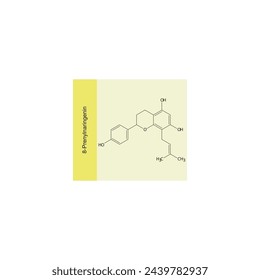8-Prenylnaringenin skeletal structure diagram.Isoflavanone compound molecule scientific illustration on yellow background. svg