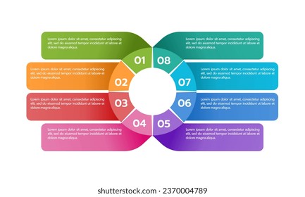 8-process infographic colorful design template. diagram, annual report, business presentation, and organization. Vector illustration.