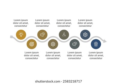 8-Step Circular Infographic Template for Business Presentations, Workflow Diagrams, Marketing Strategies, and Data Visualization in Vector Format