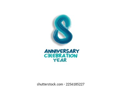 8th, 8 years, 8 year anniversary celebration fun style logotype. anniversary white logo with green blue color isolated on white background, vector