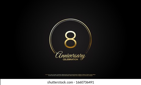 8th anniversary background with gold number illustrations with gold circle lines and dots.