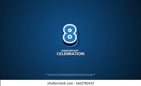 8th anniversary background with illustrations of blue numbers and 2d light effects