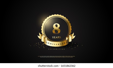 8th anniversary background with illustrations of numbers in a circle with writing on the ribbon.