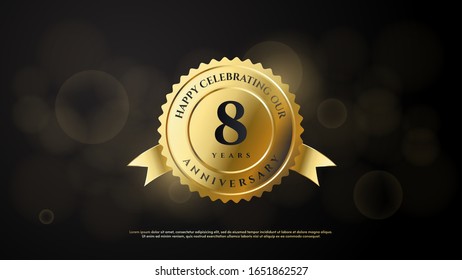 8th anniversary background with illustrations of numbers in a circle with writing on the ribbon.