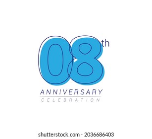 8th anniversary blue colored vector design for birthday celebration, isolated on white background