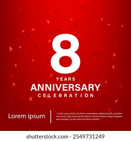 8th Anniversary celebration emblem. White anniversary logo on red gradient background. Happy anniversary banner template design for web, poster, flyers, greeting card and invitation card.