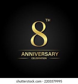 8th anniversary celebration with gold color and black background. Vector design for celebrations, invitation cards and greeting cards.